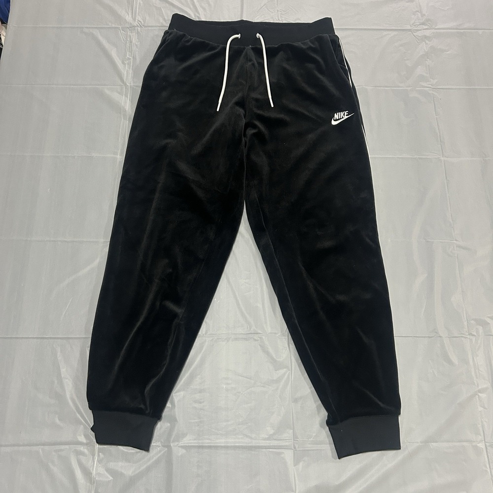 Nike Black Velour White Trim Jogger Pants Women Medium CJ4914 EUC